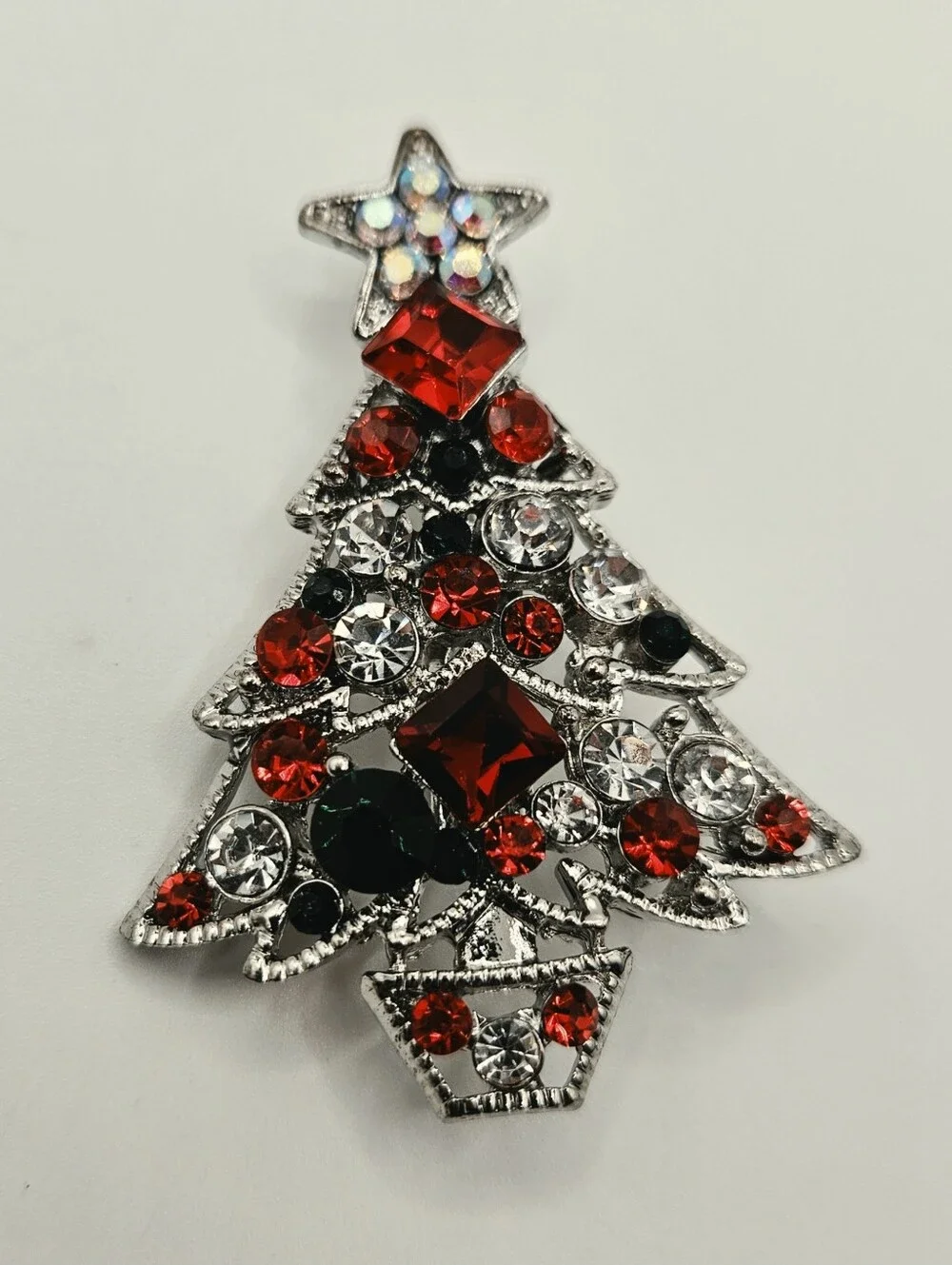 3 Vintage Christmas Brooches Pins Rhinestone Bling Lot